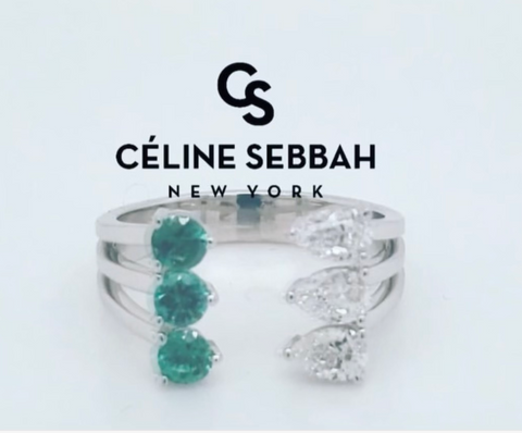 Celine Sebbah 6 Stone Emerald and Diamond Ring